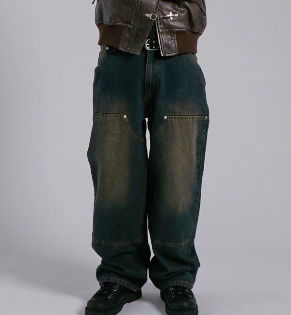  「KOOKY'Nダブルニー切り替えデニム」|デニム|インディゴブルー