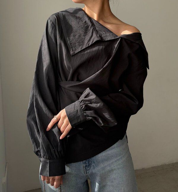  「【2WAY】カシュクールシャツ」|シャツ・ブラウス|チャコールグレー