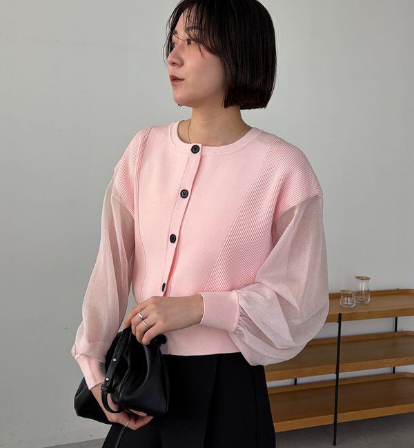  「【WEB限定カラー・ピンク】シアースリーブショートカーディガン」|カーディガン|ピンク