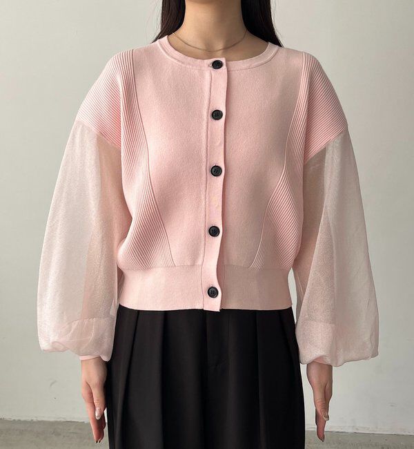  「【WEB限定カラー・ピンク】シアースリーブショートカーディガン」|カーディガン|