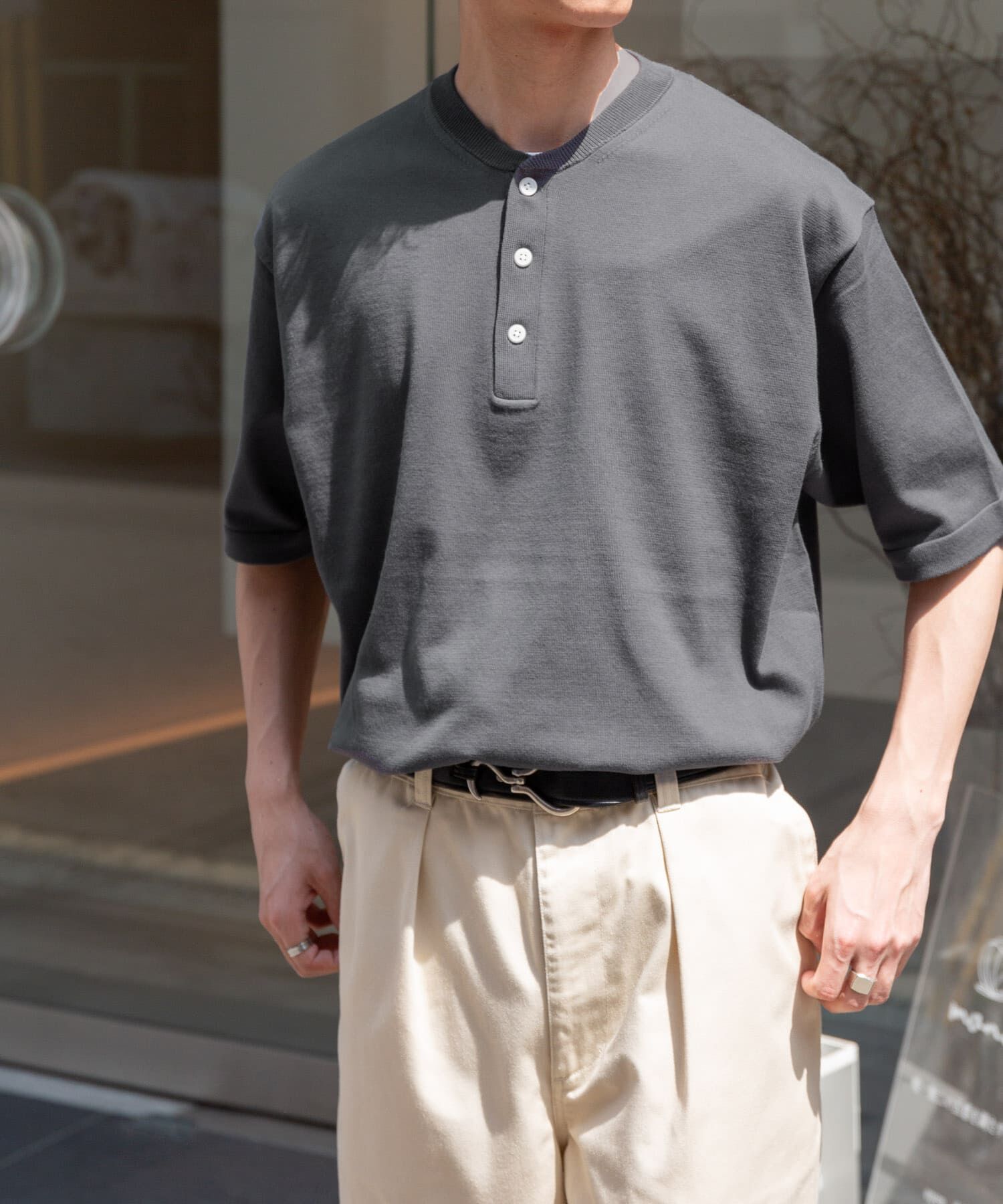 URBAN RESEARCH DOORS「FORK&SPOON　ヘンリーネックニットTシャツ」|ニット・セーター|