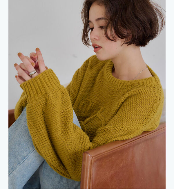 titivate「透かし編み刺繍クロップドプルオーバー」|ニット・セーター|