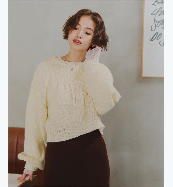 titivate「透かし編み刺繍クロップドプルオーバー」|ニット・セーター|