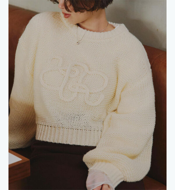 titivate「透かし編み刺繍クロップドプルオーバー」|ニット・セーター|