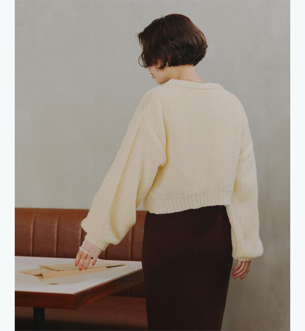 titivate「透かし編み刺繍クロップドプルオーバー」|ニット・セーター|