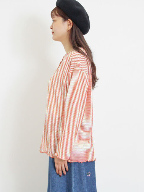 Samansa Mos2「ワンポイント刺繍シアーボーダーカーディガン」|カーディガン|