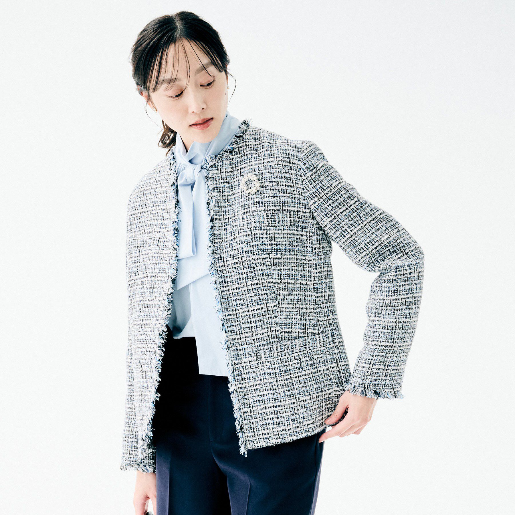 UNTITLED「【セレモニー/華やか】ファンシーツイード ジャケット」|ノーカラージャケット|