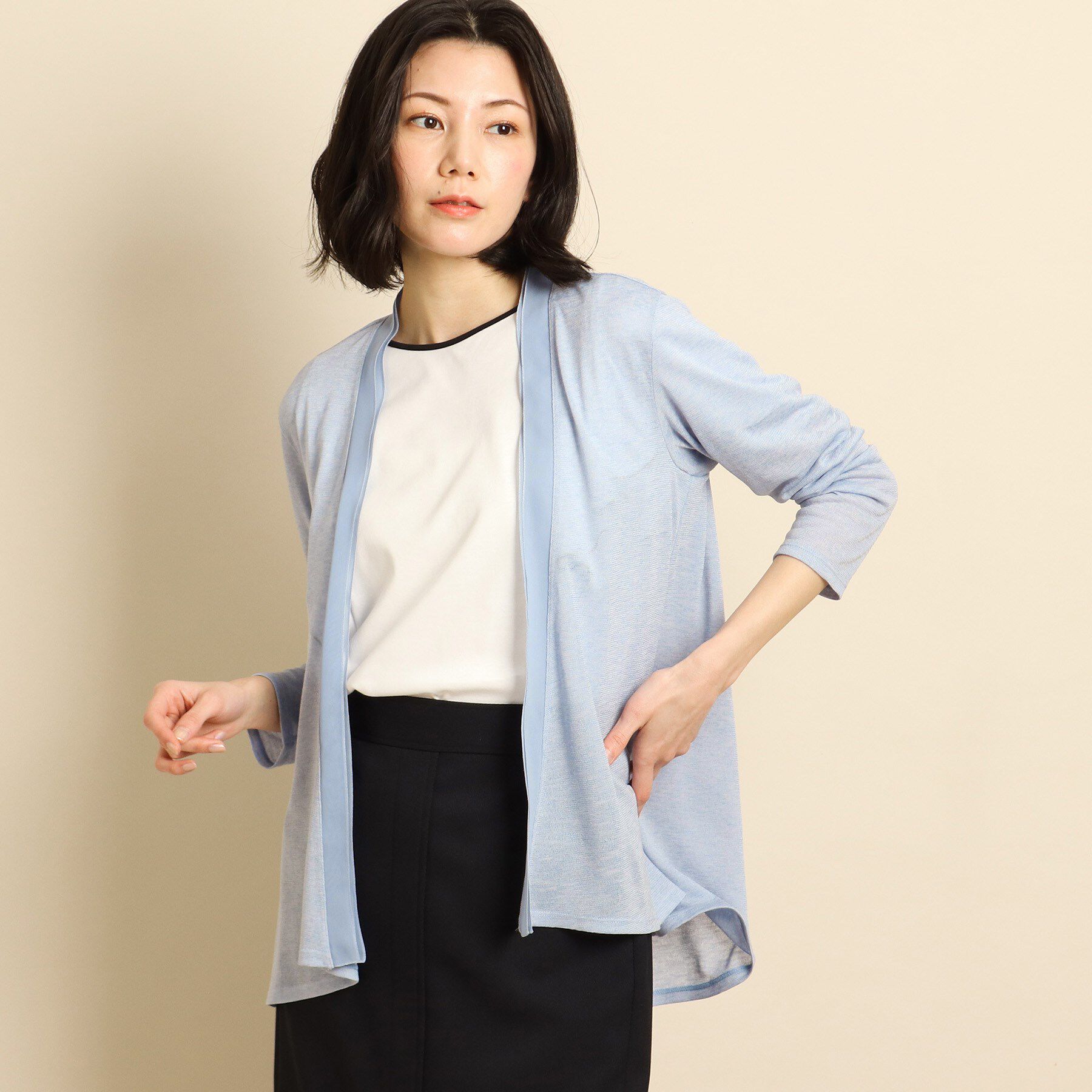 COUP DE CHANCE「【日本製/洗える】着流しジャージカーディガン」|カーディガン|ライトブルー(091