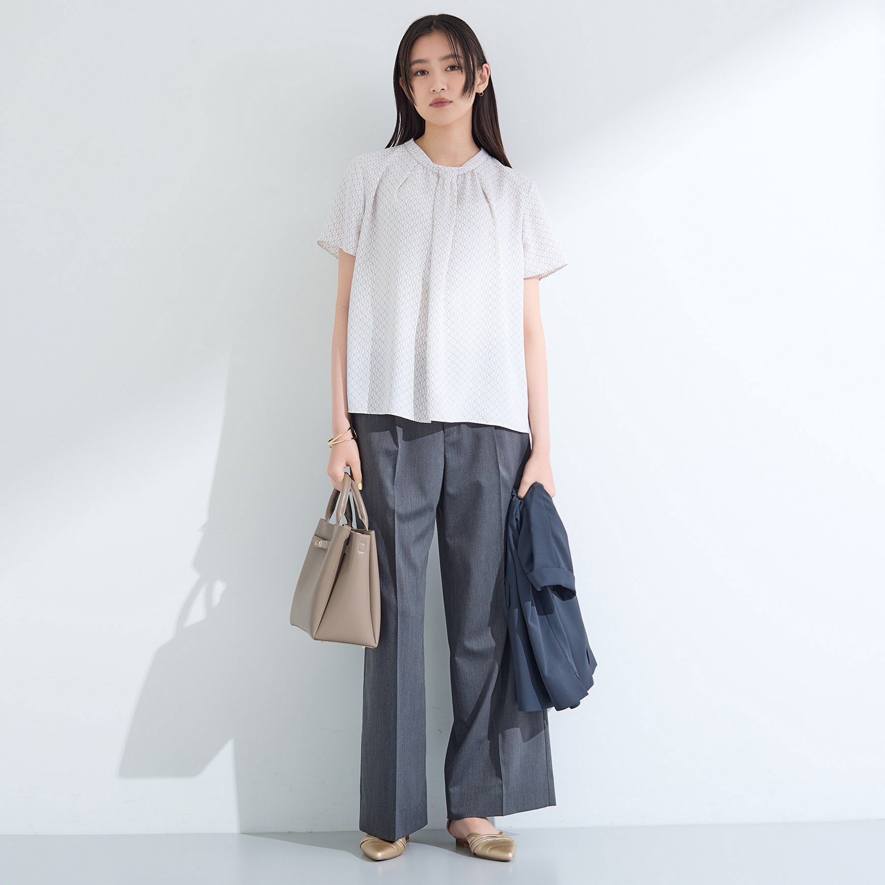 INDIVI「【UVケア】モノグラム ボウタイデザインブラウス」|シャツ・ブラウス|