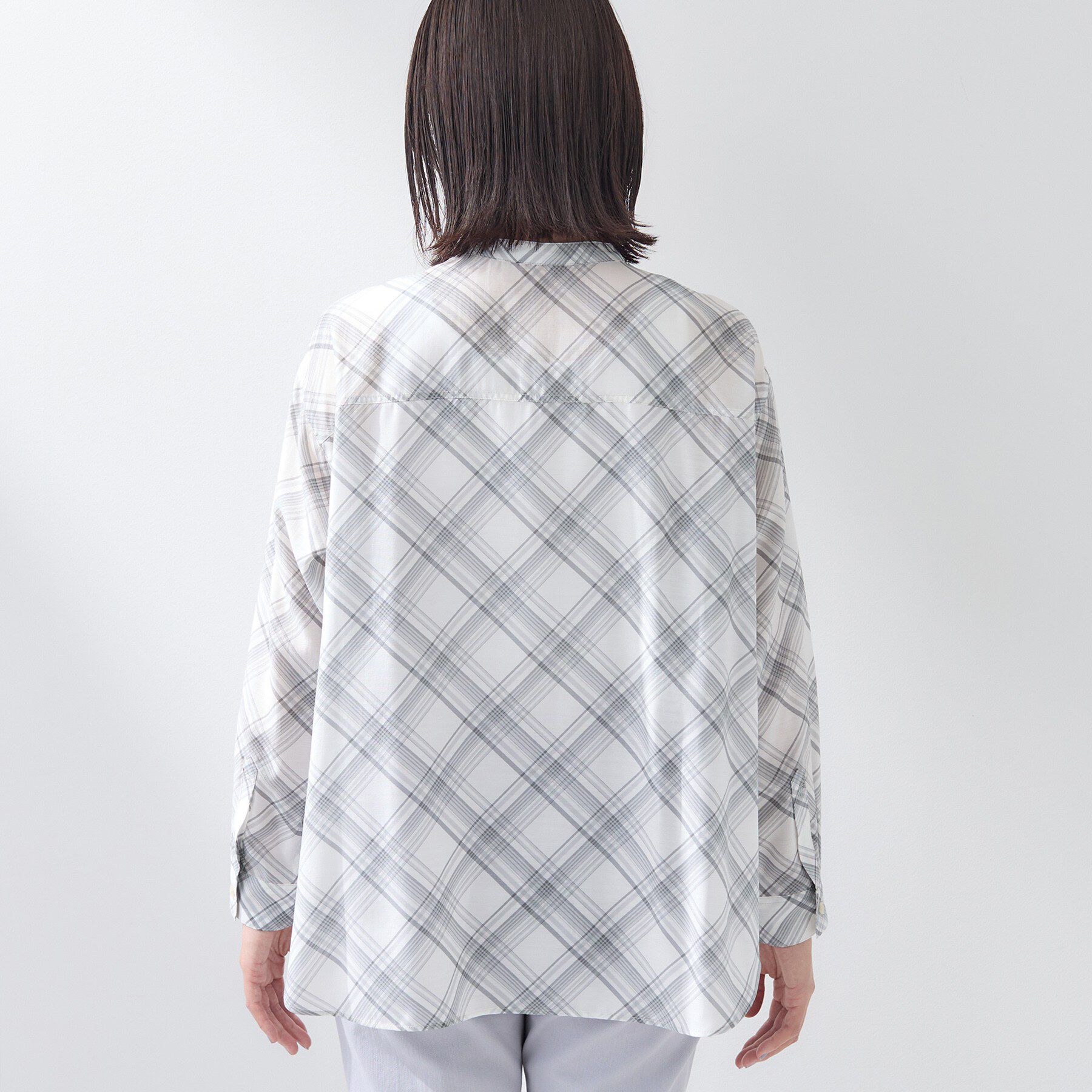 INDIVI「【2WAY／シアー】バイアスチェック柄＆無地 カシュクールシャツ」|シャツ・ブラウス|