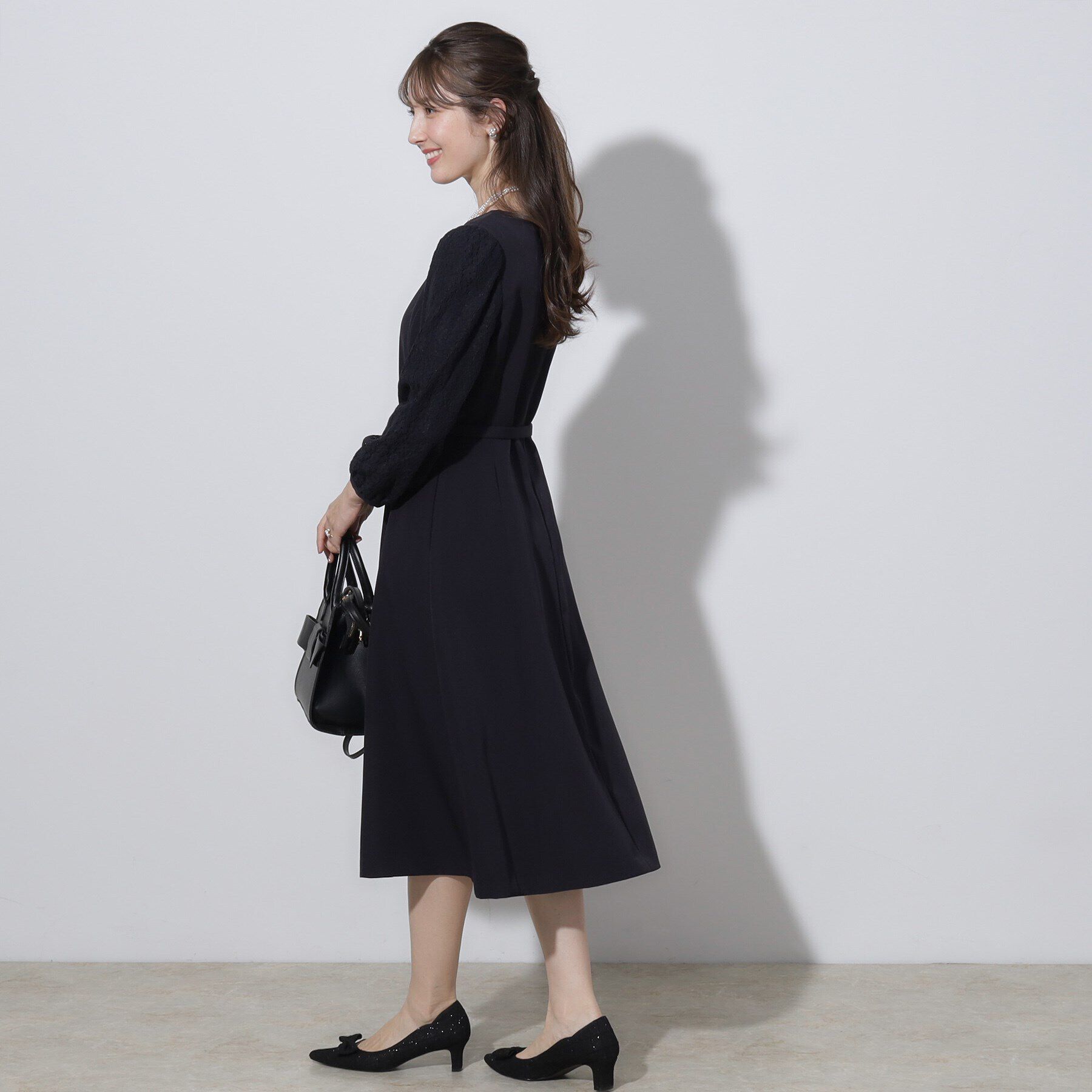 Couture broach「【セレモニーシーン・おでかけにも】袖レースAラインワンピース」|ワンピース|