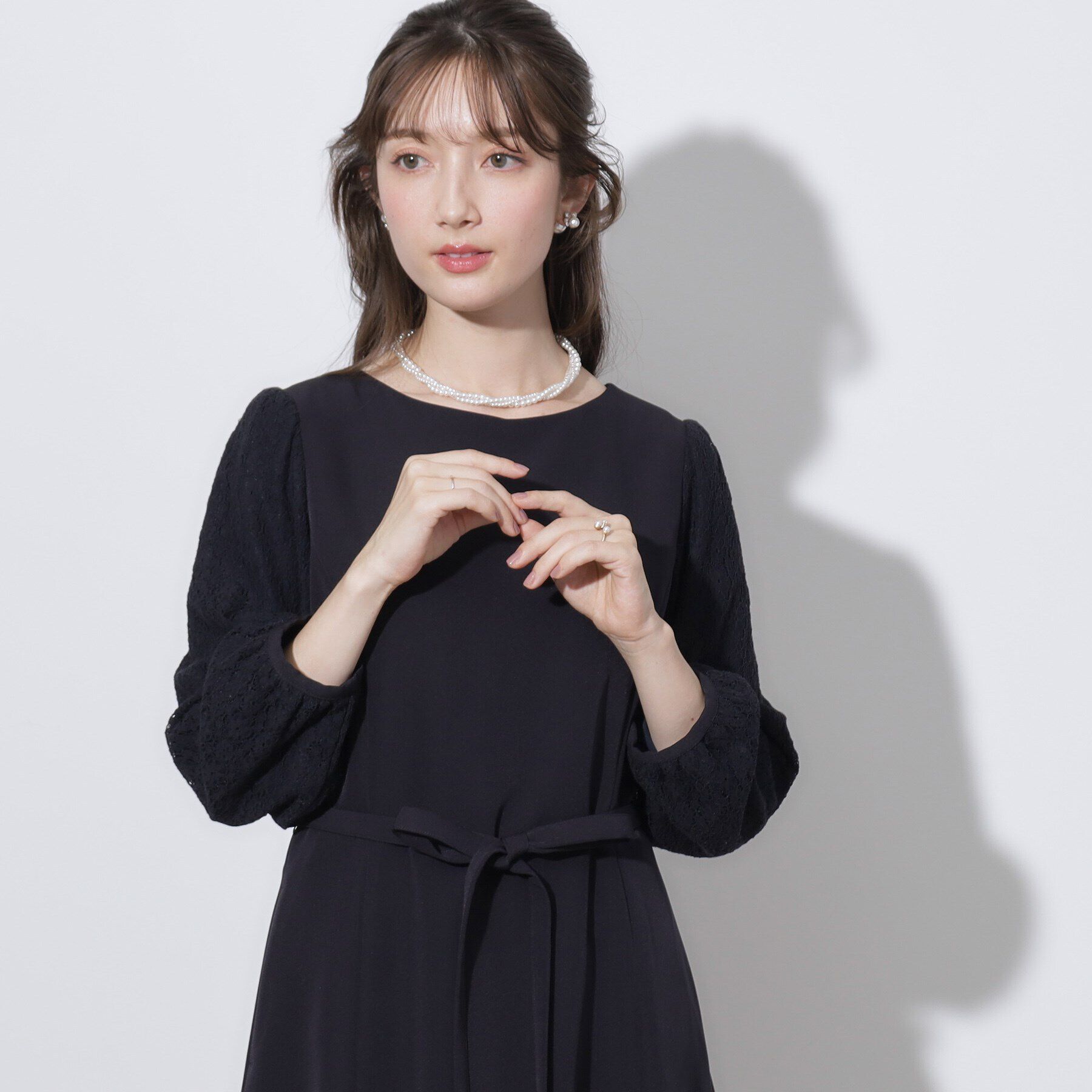 Couture broach「【セレモニーシーン・おでかけにも】袖レースAラインワンピース」|ワンピース|