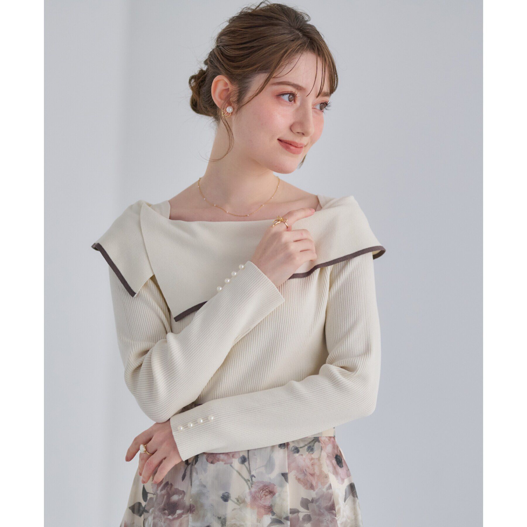 Couture broach「【華奢見え・フェミニン】変形カラーリブニット」|ニット・セーター|