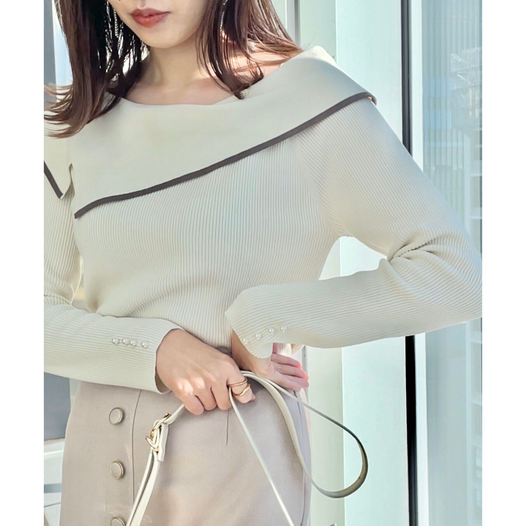 Couture broach「【華奢見え・フェミニン】変形カラーリブニット」|ニット・セーター|