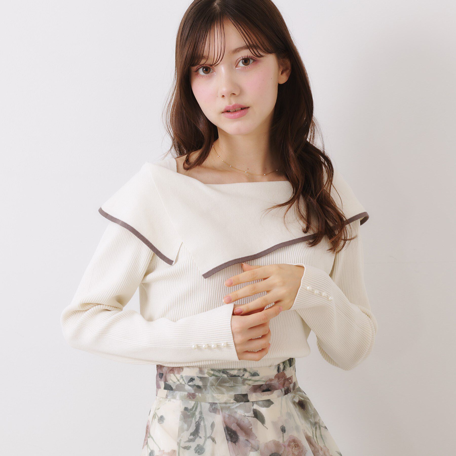 Couture broach「【華奢見え・フェミニン】変形カラーリブニット」|ニット・セーター|