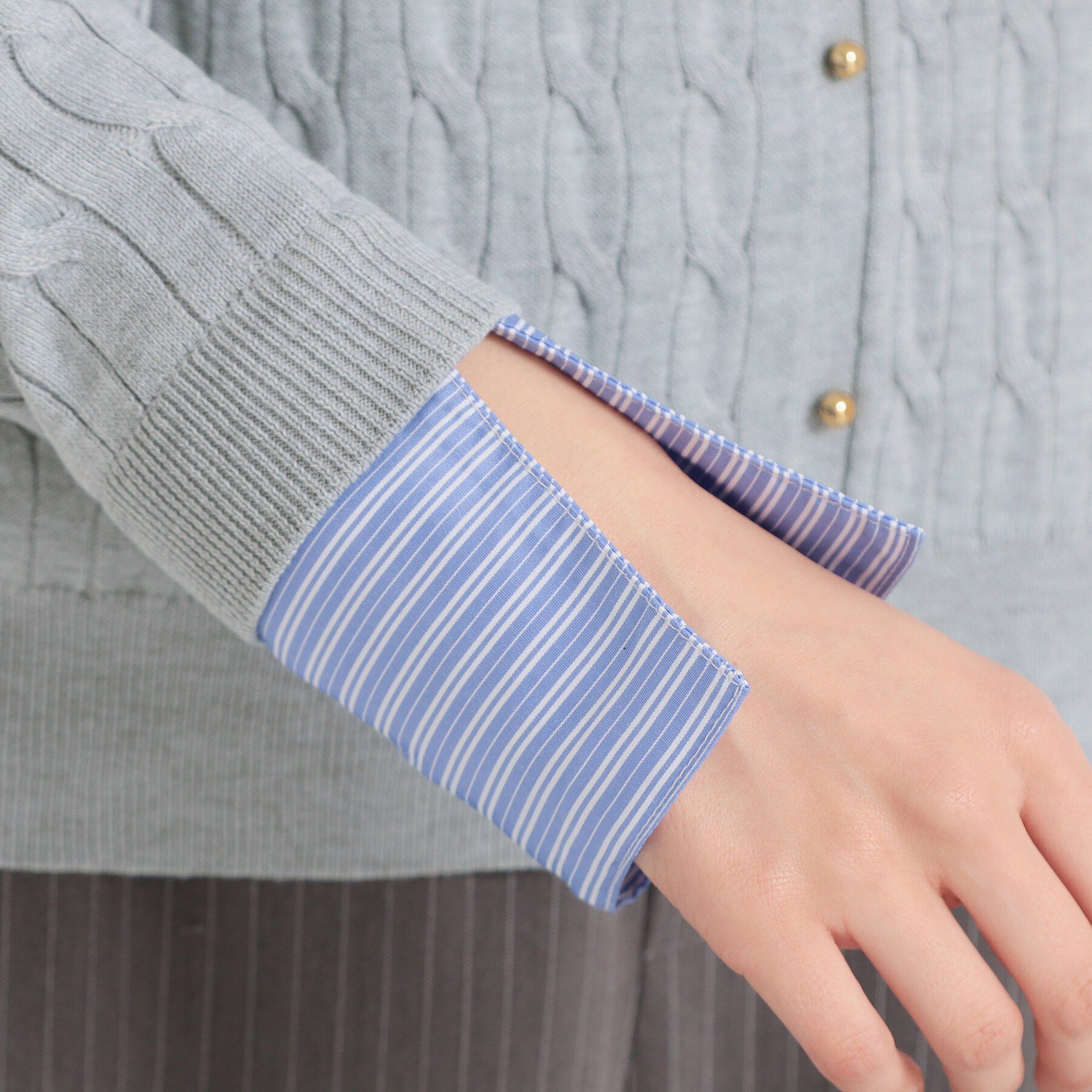 THE SHOP TK「【1枚でスタイル決まる】シャツレイヤード風 襟付ケーブルニット」|ニット・セーター|