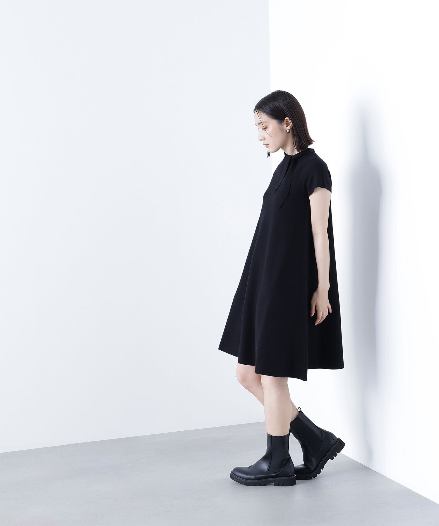  「ボウタイミニニットワンピース」|ワンピース|ブラック