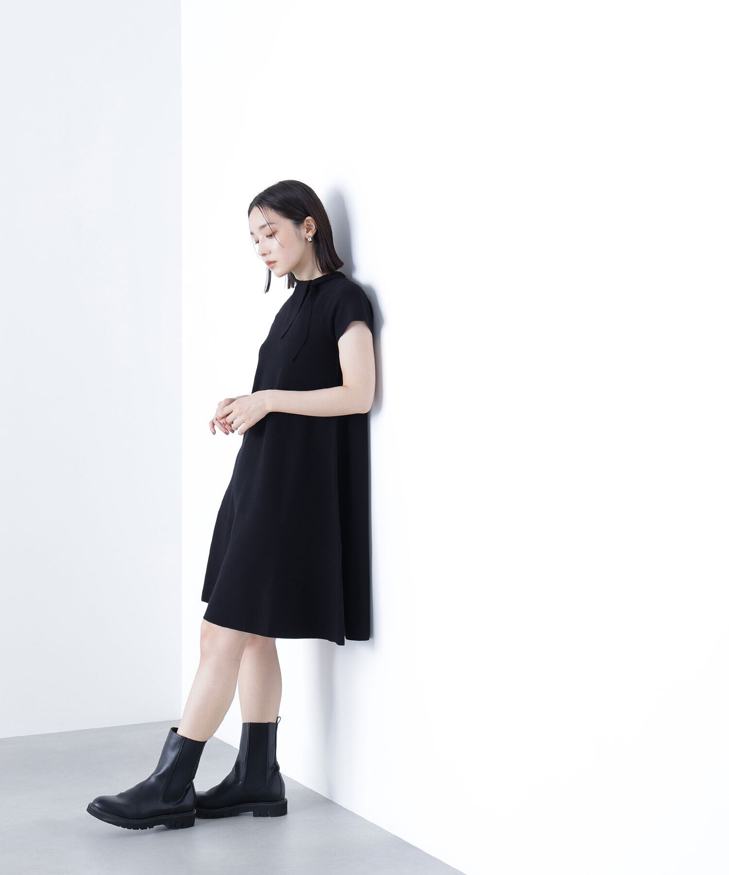  「ボウタイミニニットワンピース」|ワンピース|