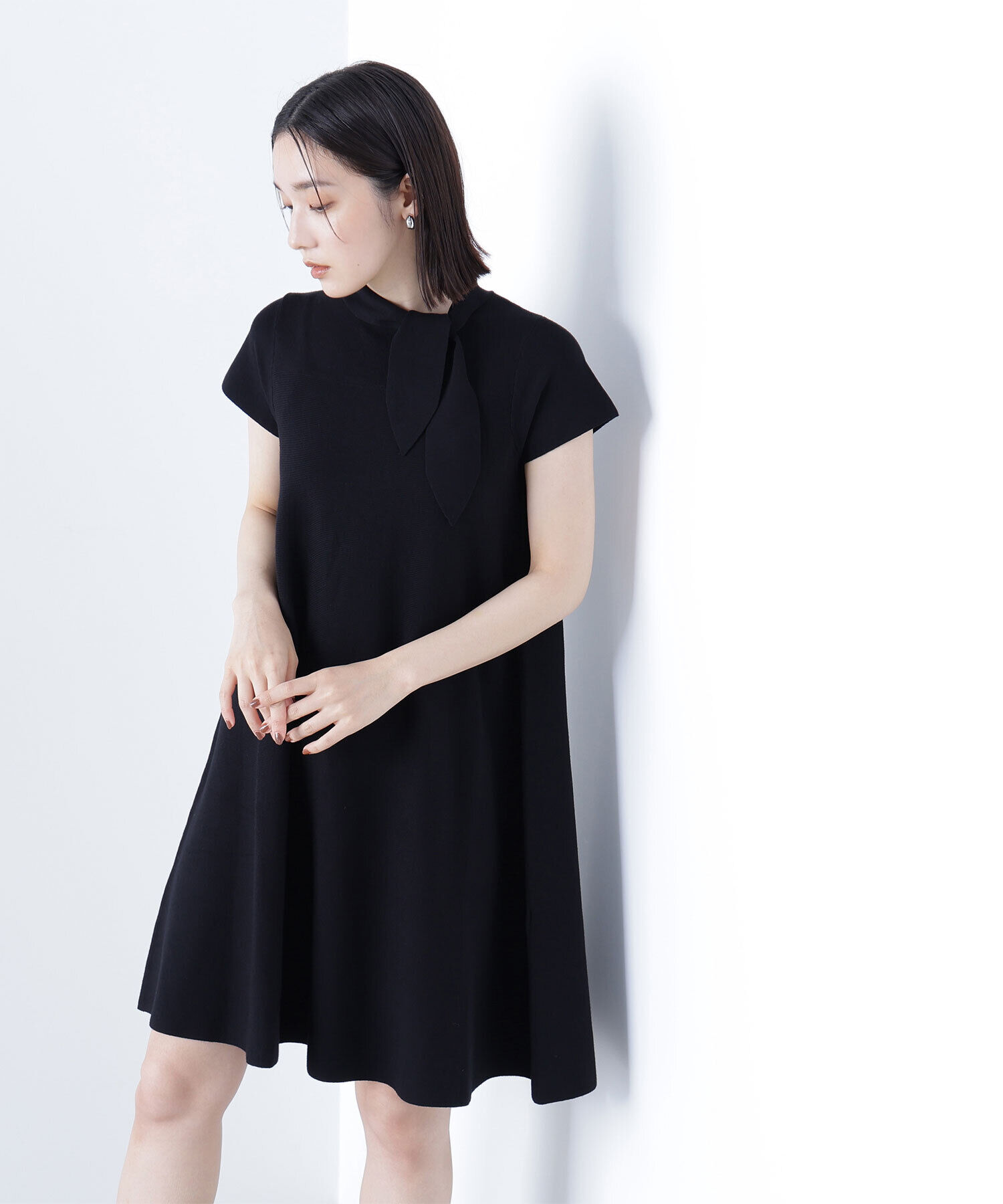  「ボウタイミニニットワンピース」|ワンピース|