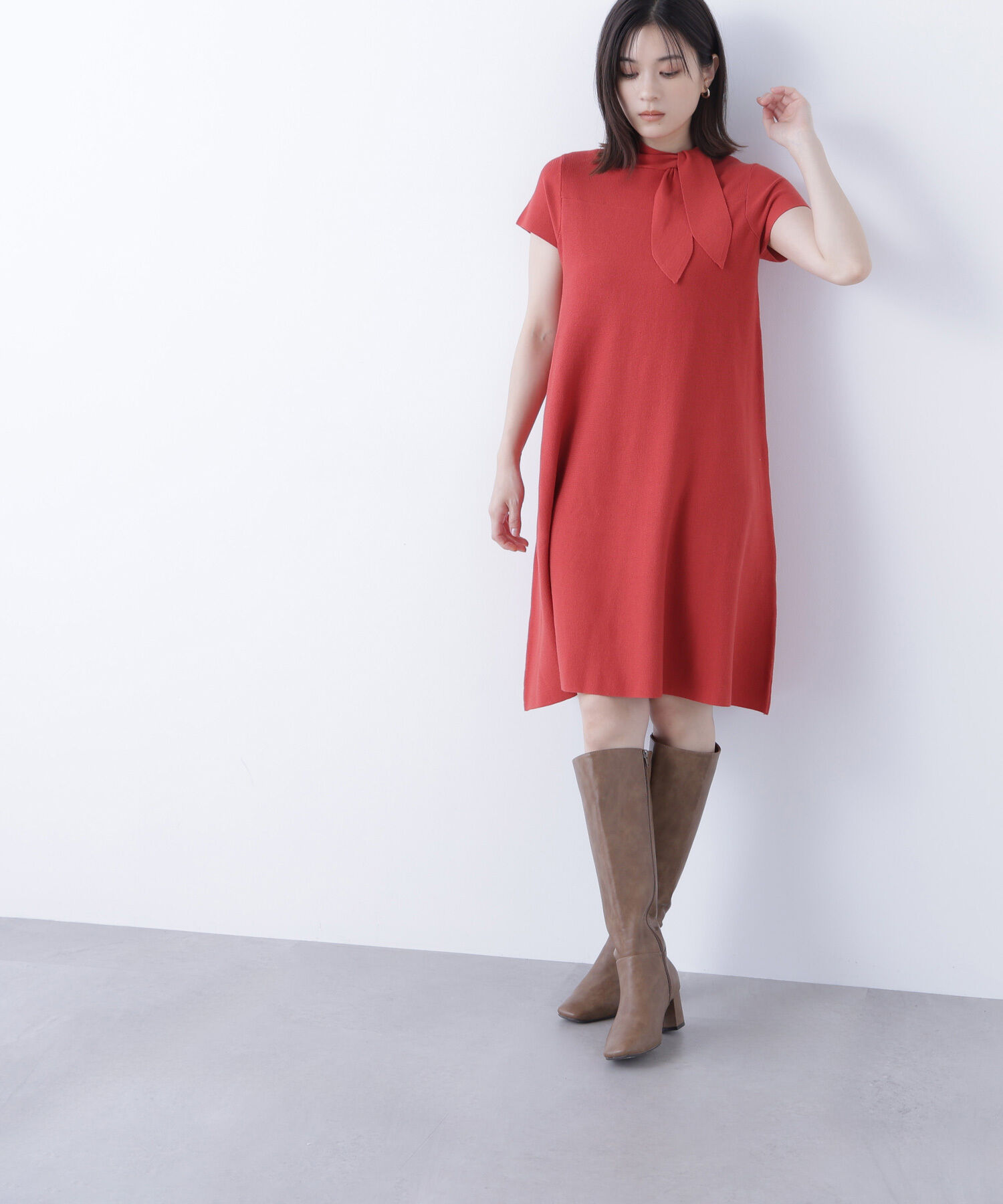  「ボウタイミニニットワンピース」|ワンピース|