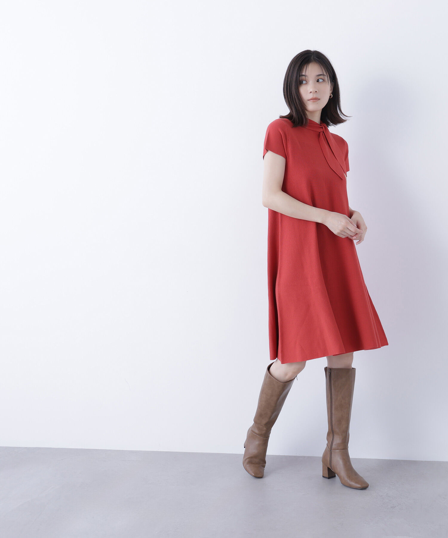  「ボウタイミニニットワンピース」|ワンピース|