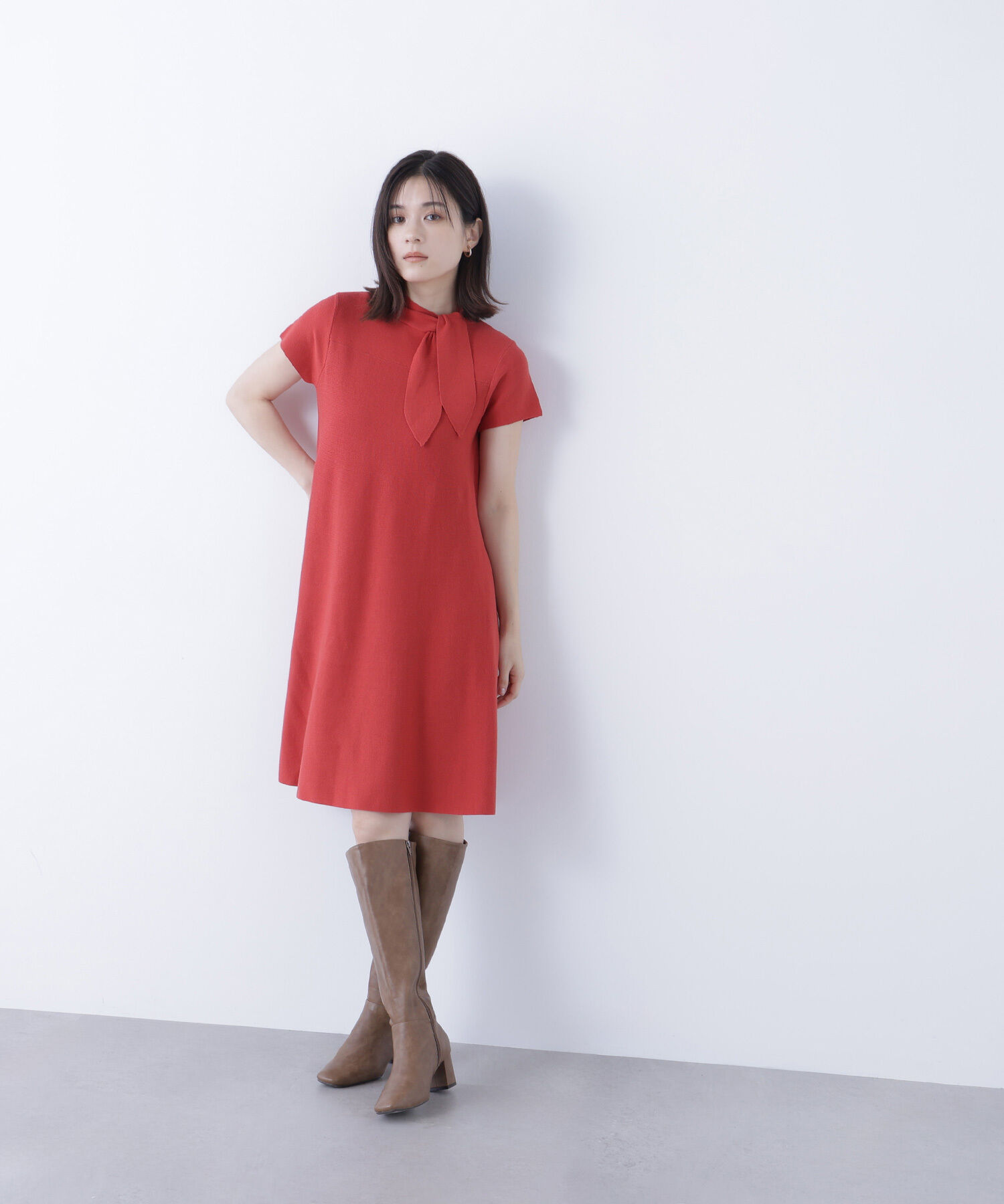  「ボウタイミニニットワンピース」|ワンピース|