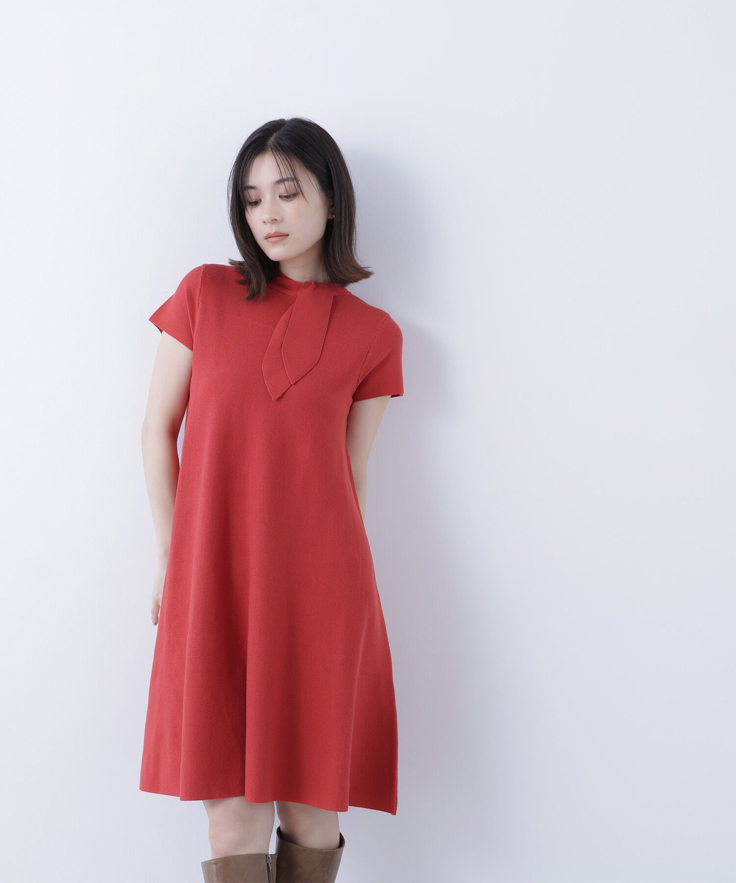  「ボウタイミニニットワンピース」|ワンピース|