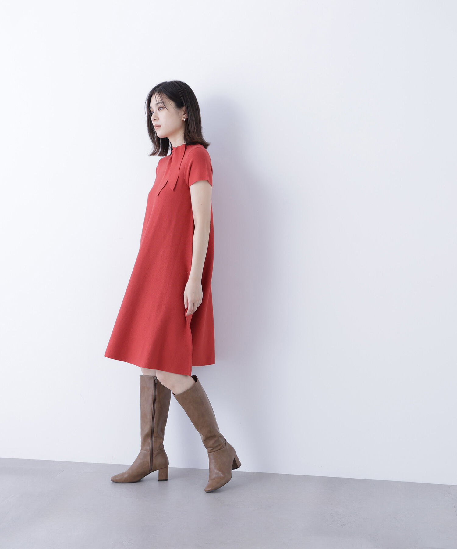  「ボウタイミニニットワンピース」|ワンピース|