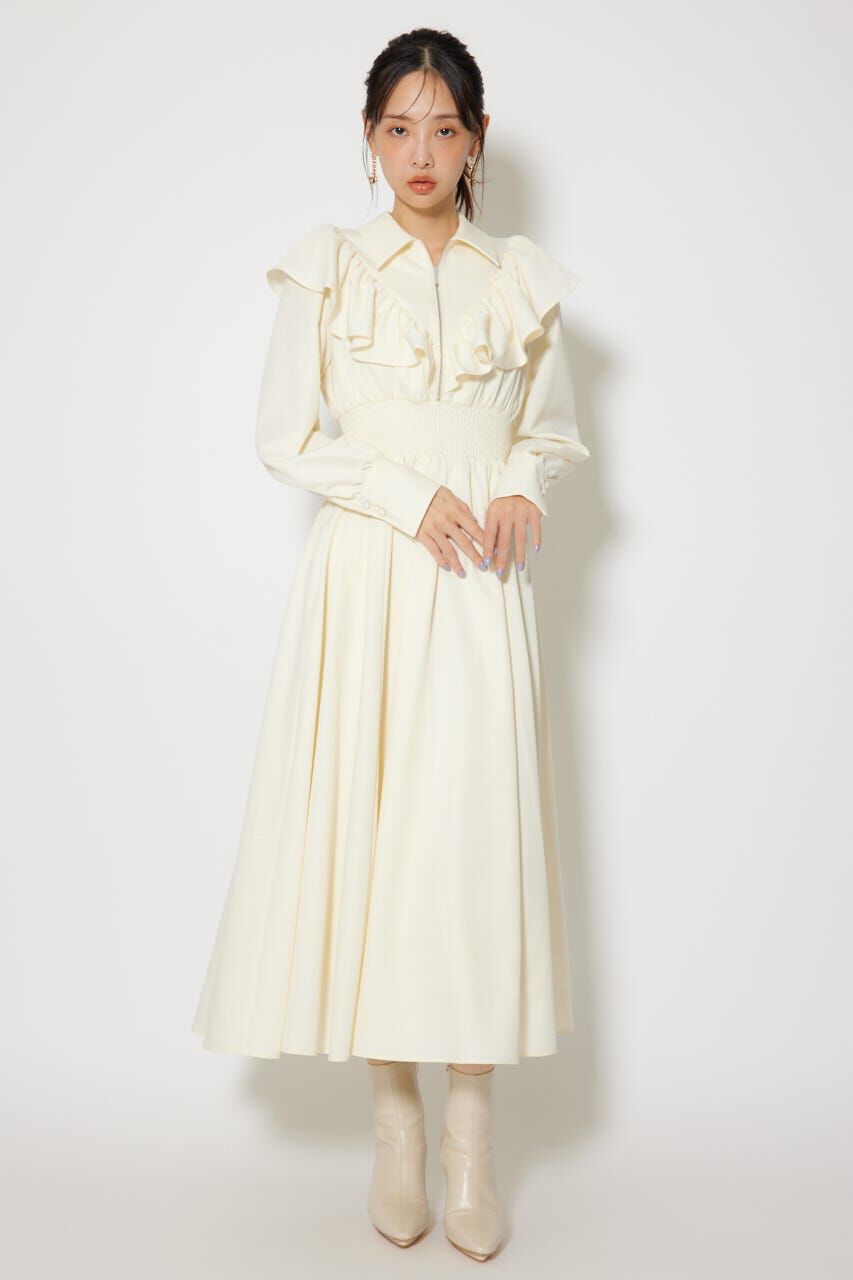 rienda「フロントZIPフリルシャツワンピース」|ワンピース|