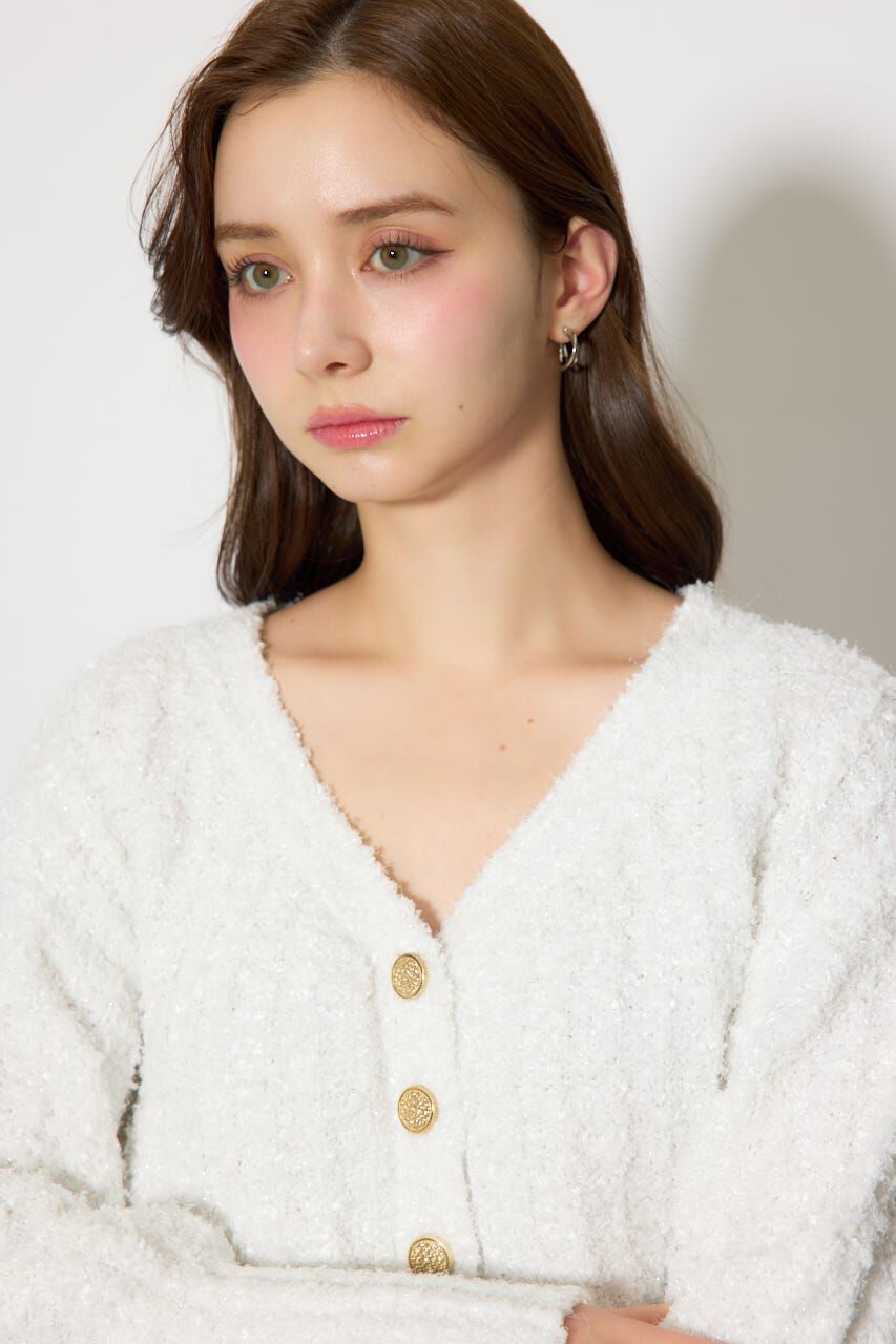 rienda「デザインボタンオフショルニットカーディガントップス」|ニット・セーター|