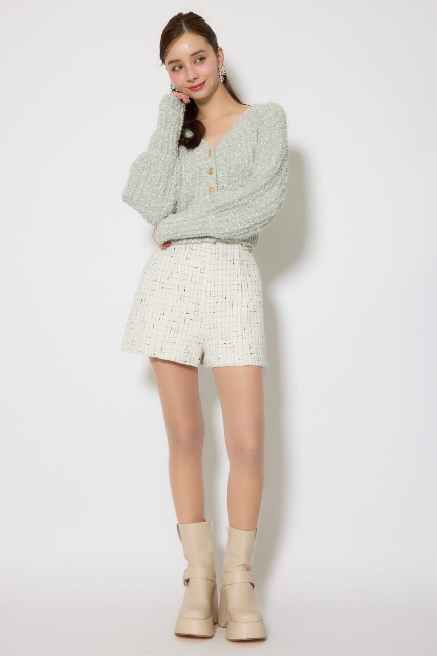 rienda「デザインボタンオフショルニットカーディガントップス」|ニット・セーター|