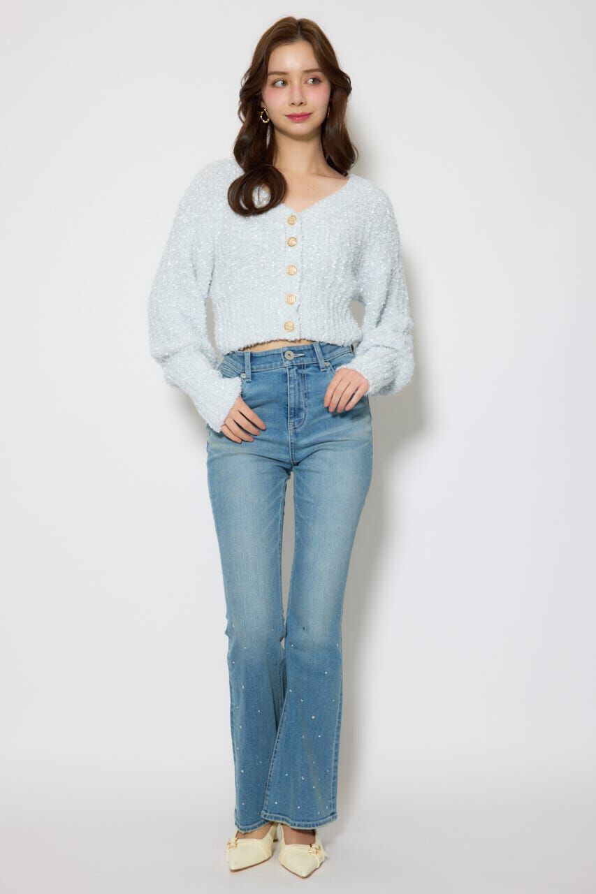 rienda「デザインボタンオフショルニットカーディガントップス」|ニット・セーター|