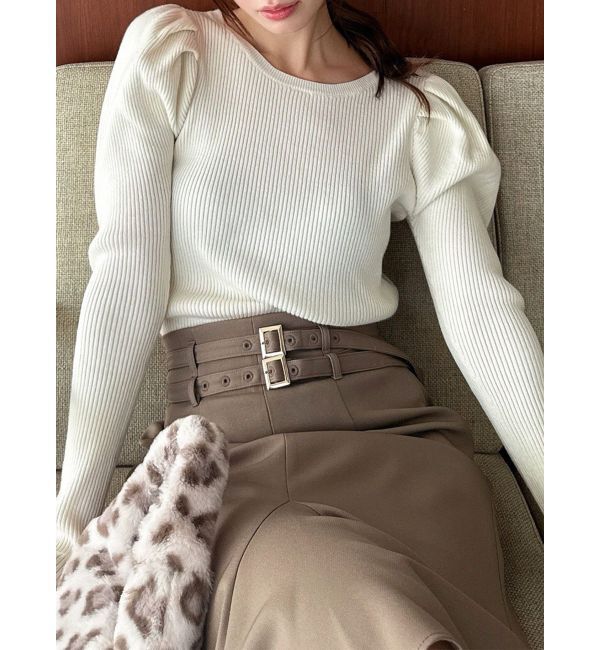 RESEXXY「パワショルリブトップス」|ニット・セーター|ホワイト