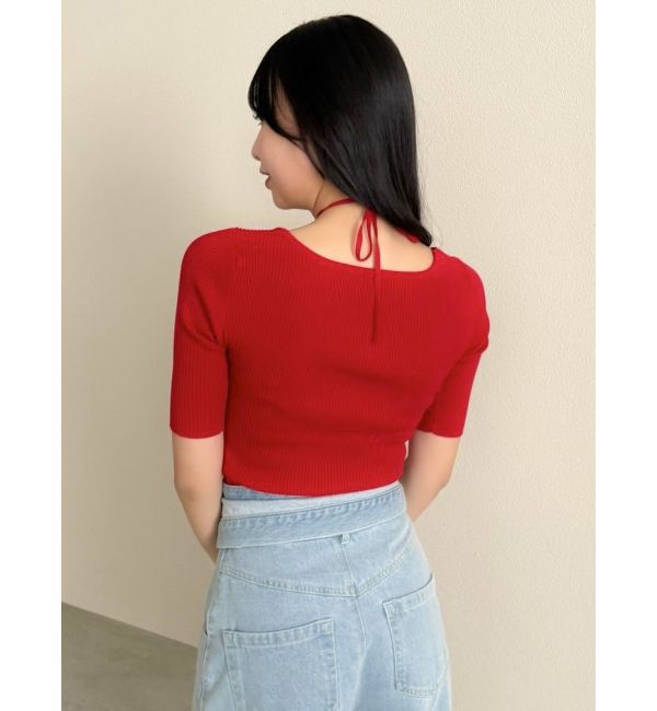 dazzlin「フロントツイストリボン5分袖ニットトップス」|ニット・セーター|