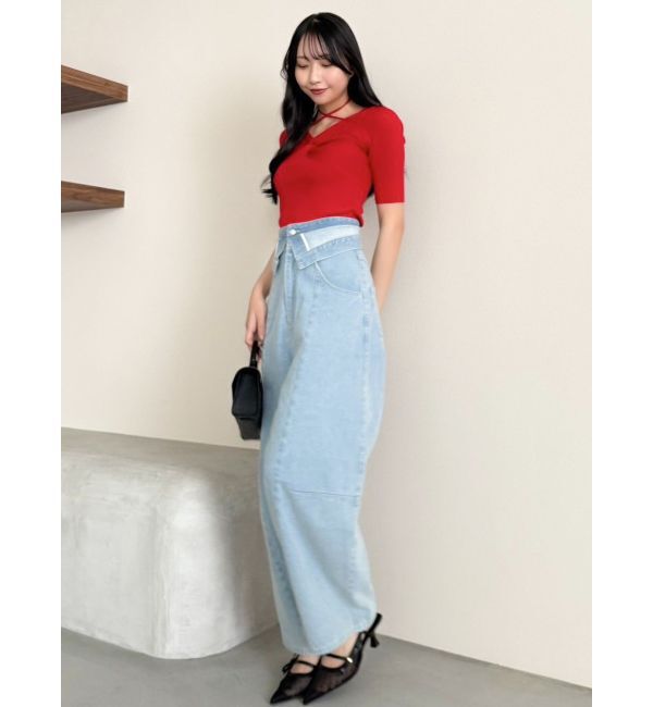 dazzlin「フロントツイストリボン5分袖ニットトップス」|ニット・セーター|