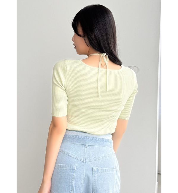dazzlin「フロントツイストリボン5分袖ニットトップス」|ニット・セーター|