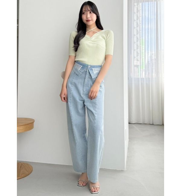 dazzlin「フロントツイストリボン5分袖ニットトップス」|ニット・セーター|