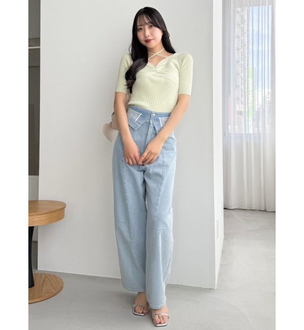 dazzlin「フロントツイストリボン5分袖ニットトップス」|ニット・セーター|