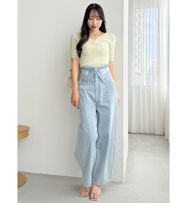 dazzlin「フロントツイストリボン5分袖ニットトップス」|ニット・セーター|