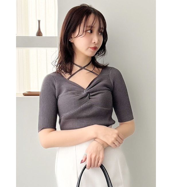 dazzlin「フロントツイストリボン5分袖ニットトップス」|ニット・セーター|