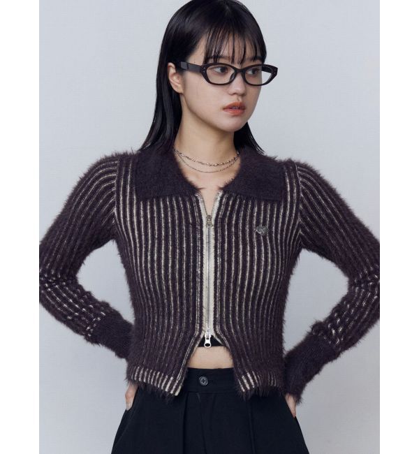 EMODA「シャギープレーティングジップトップス」|ニット・セーター|