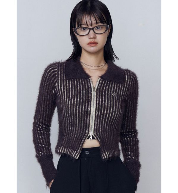 EMODA「シャギープレーティングジップトップス」|ニット・セーター|