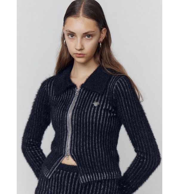 EMODA「シャギープレーティングジップトップス」|ニット・セーター|