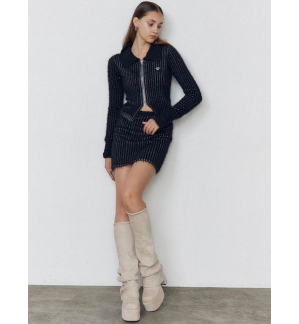 EMODA「シャギープレーティングジップトップス」|ニット・セーター|