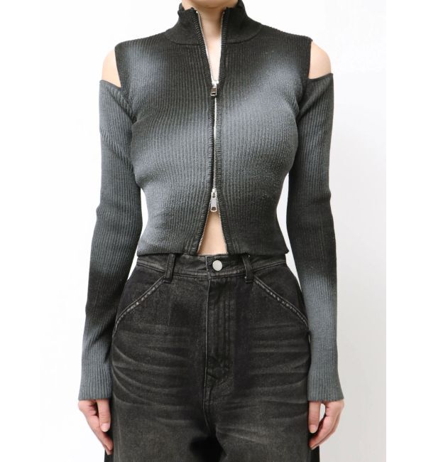 EMODA「カットウォッシュドプレーティングジップニット」|ニット・セーター|