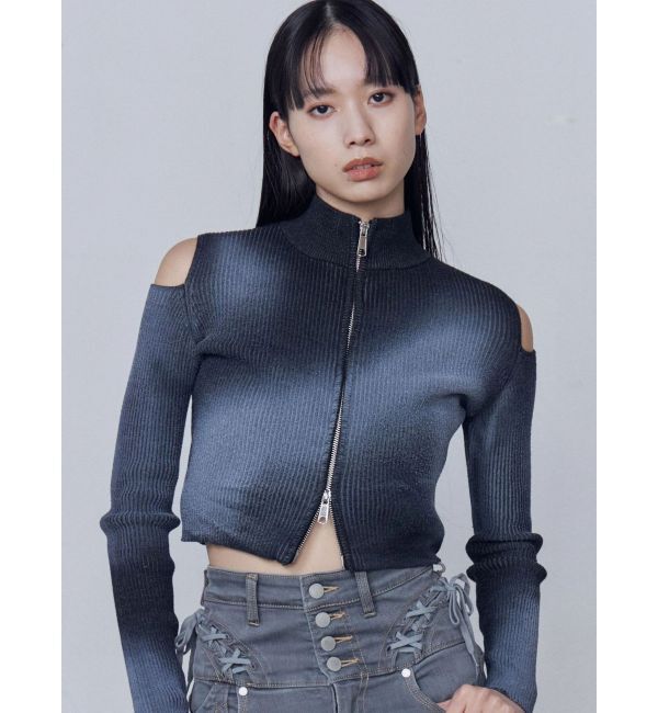 EMODA「カットウォッシュドプレーティングジップニット」|ニット・セーター|