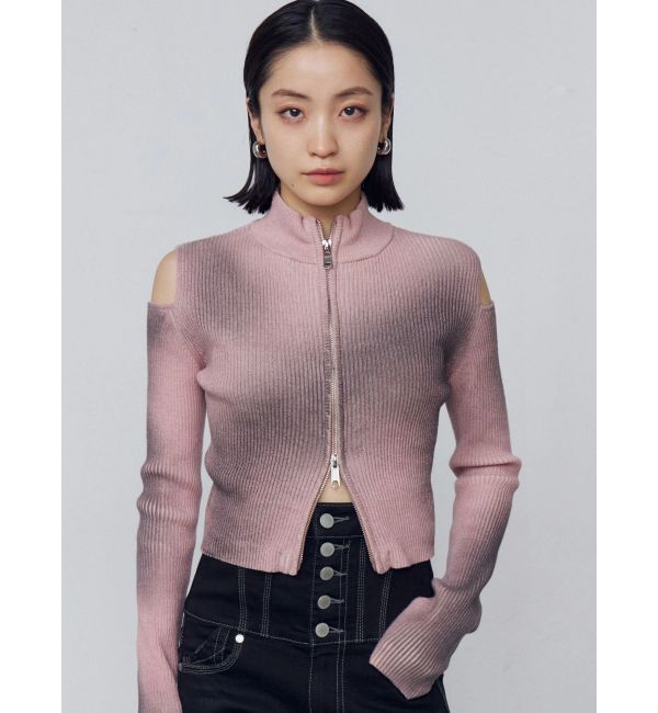 EMODA「カットウォッシュドプレーティングジップニット」|ニット・セーター|ピンク