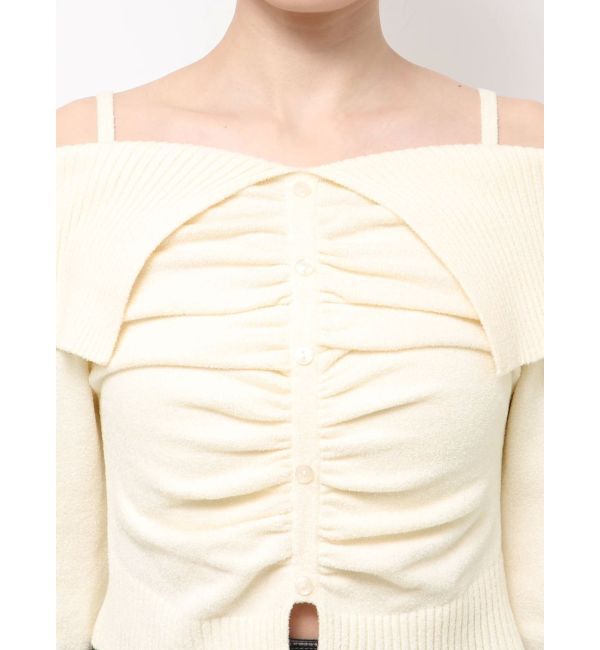 EMODA「FRONT BUTTON OFF SHOULDER KNIT」|ニット・セーター|
