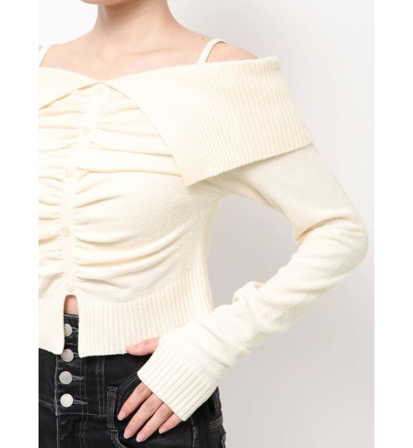EMODA「FRONT BUTTON OFF SHOULDER KNIT」|ニット・セーター|
