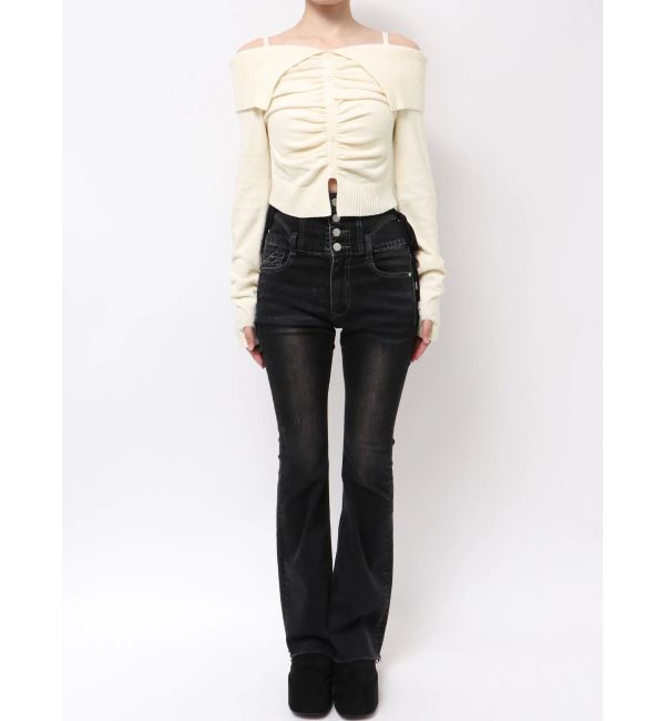 EMODA「FRONT BUTTON OFF SHOULDER KNIT」|ニット・セーター|